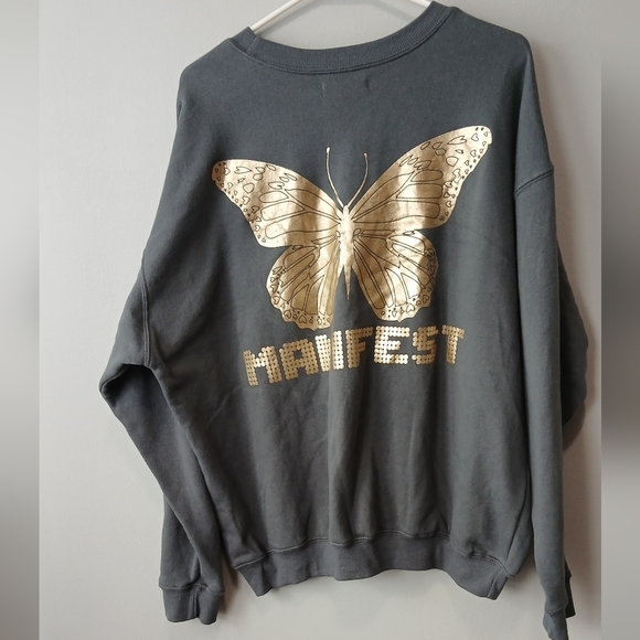 Grayson Threads Gray Sweatshirt Manifest Gold Butterfly Women's Size Large Comfy - Picture 3 of 6